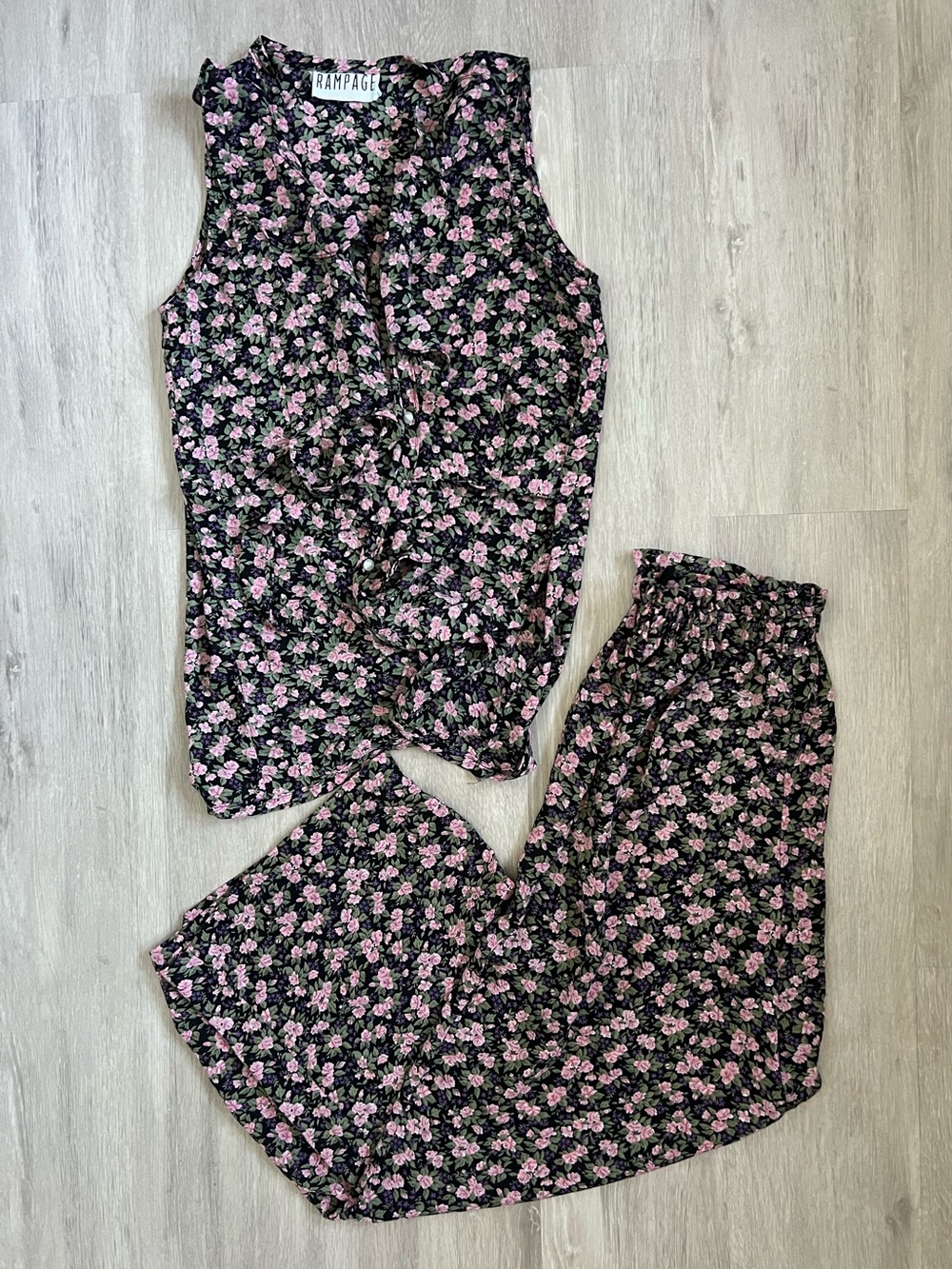 Rampage Vintage Y2K Black Pink Floral Wide-Leg Sleeveless Two Piece Set Small